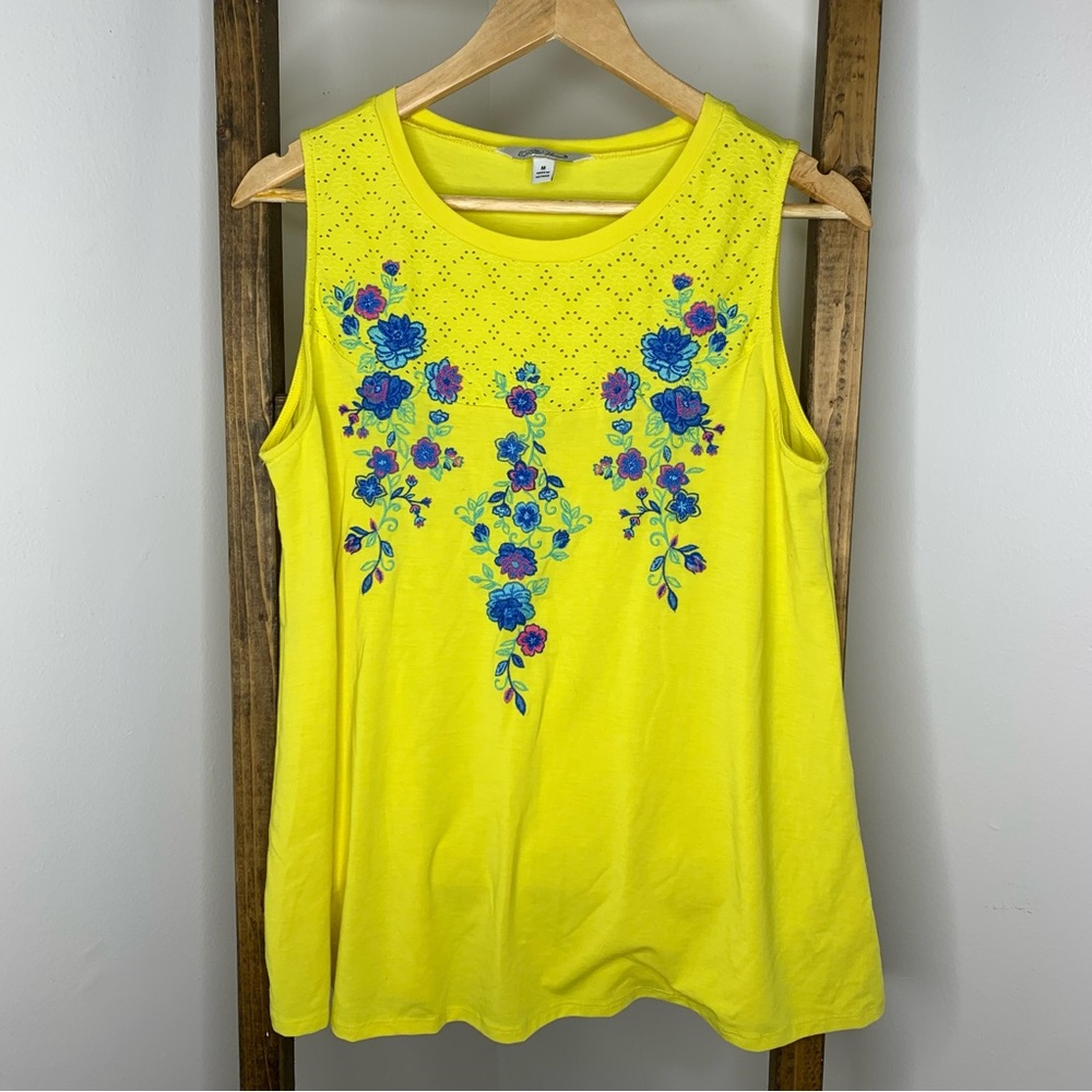 Pioneer Woman Floral Embroidered Yellow Tank Top M